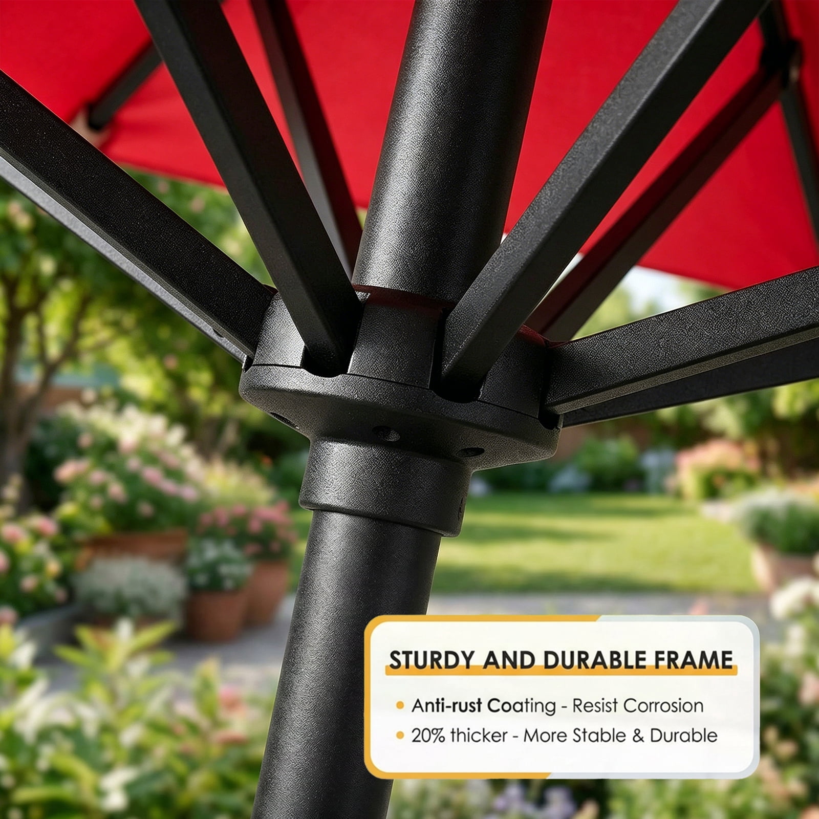 11FT Patio Umbrella (Base Included), 8 Heavy-Duty Ribs, Fade & Waterproof Polyester DTY Canopy for Outdoor Areas: Garden, Deck, Pool & Backyard, Red