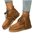 thumbnail image 6 of Women's Flat Heeled Short Boots Solid Color Tassel Round Toe Comfortable Casual Shoe Thick Sole Flat Lace Up Boot Women Flat Soled Ankle Shoes, 6 of 6