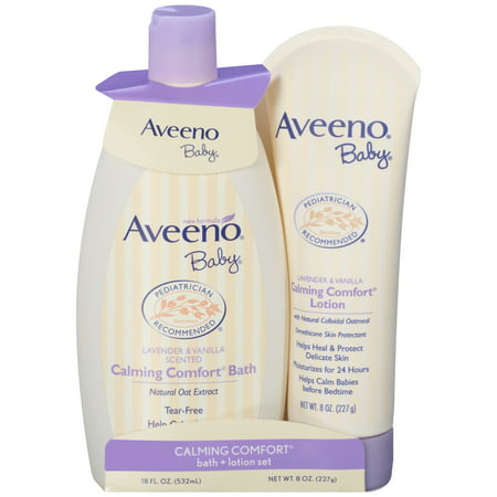 Aveeno Baby Calming Comfort Bath & Lotion Set for Bedtime, 2 (Best Baby Wash And Lotion)