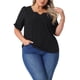 thumbnail image 4 of Blusas de verano casuales de mujer plus size Agnes Orinda, con textura plisada, cuello en V con muesca y mangas cortas con volantes, talla 2X, color negro, 4 of 6