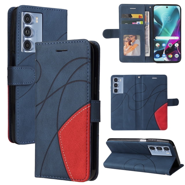 Compatible Motorola Edge S30 Case, Leather Wallet Case Stand View Magnetic Clasp Book Flip Folio Phone Cover - Blue