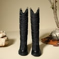 thumbnail image 4 of Womens Knee High Snow Boots Winter Thickened Warm Tall Boots Splice Leather Pull on Platform Lug Sole Mid Calf Booties Black Size 6.5, 4 of 6