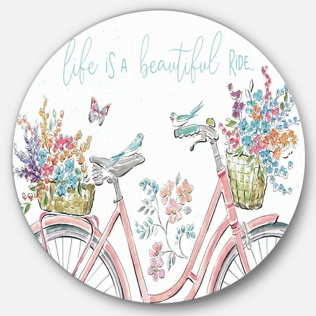 Designart 'Spring Bike Bouquet' Traditional Metal Circle Wall Art