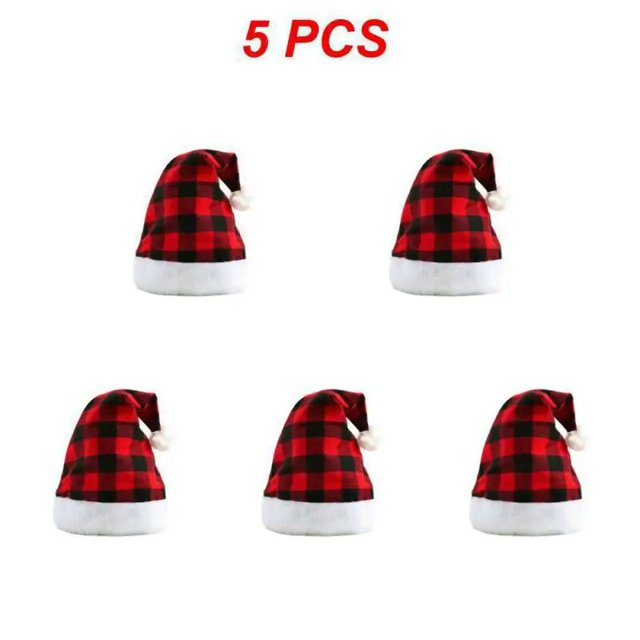 Sombrero de felpa de una sola capa para adultos, sombrero de 1 a 6 piezas, decoraciones navideñas, a cuadros rojos y negros, regalo de fiesta de navidad