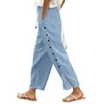 thumbnail image 1 of Lixiuxyad Flowy Wide Leg Pants Women’s Solid Color Elastic Waist Loose Fit Side Button Functional Casual Pants(Blue), 1 of 4