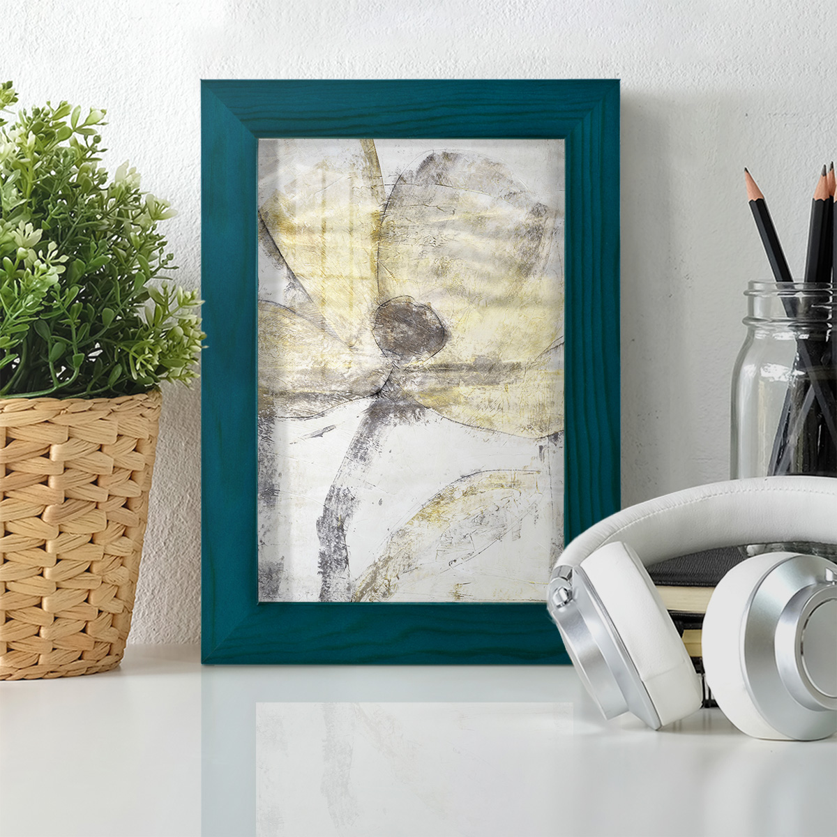 Une Fleur II - Framed Print w/glass - Ocean Blue