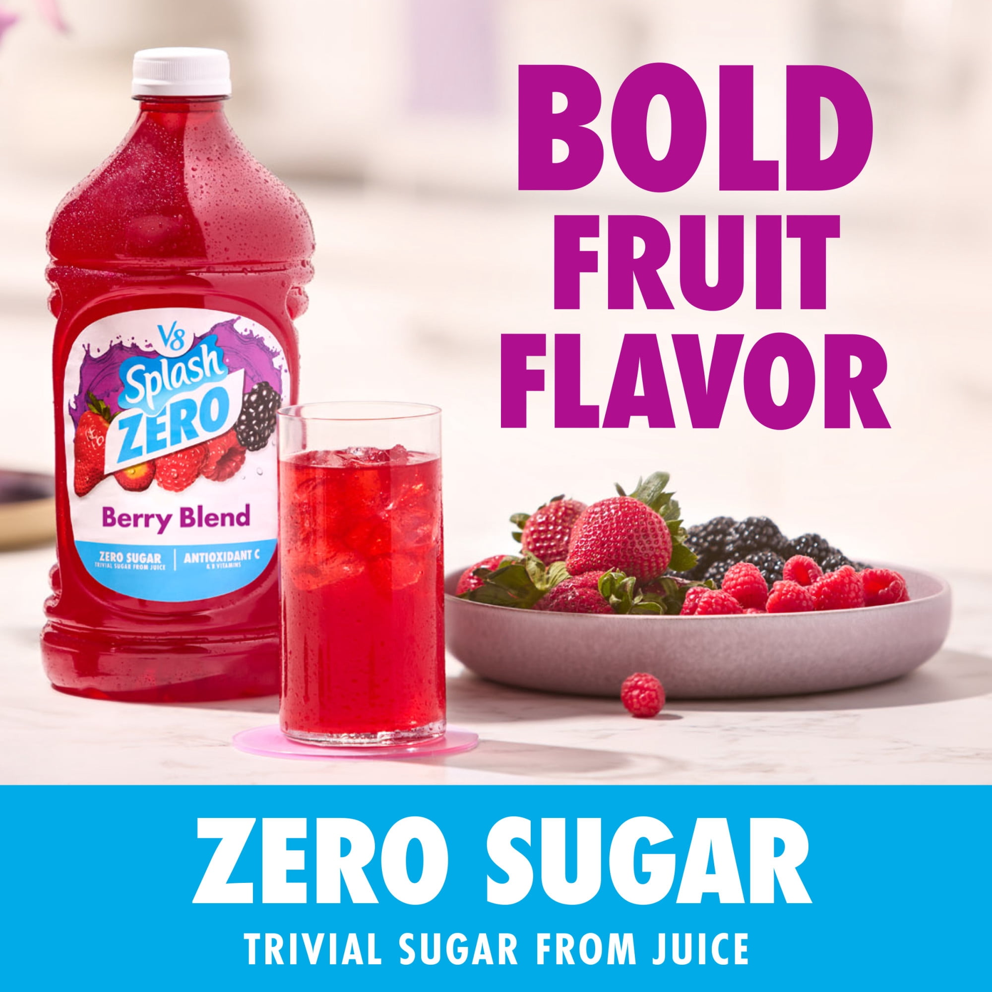 V8 Splash Zero Sugar Berry Blend Flavored Beverage, 64 fl oz Bottle