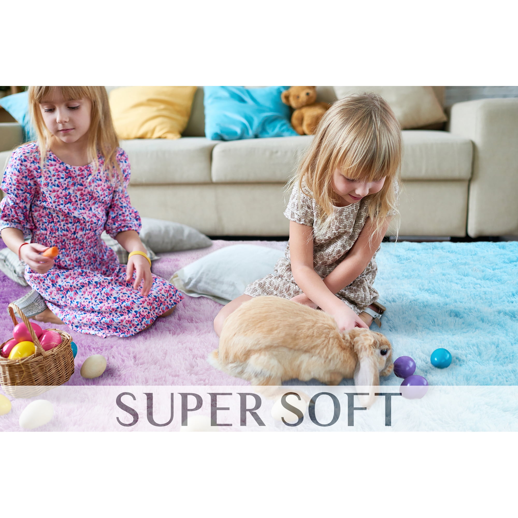 Junovo Gradient Modern Rugs Shaggy Rug Carpets for Bedroom, Living Room,Kids Room,4'x6',Blue/Purple