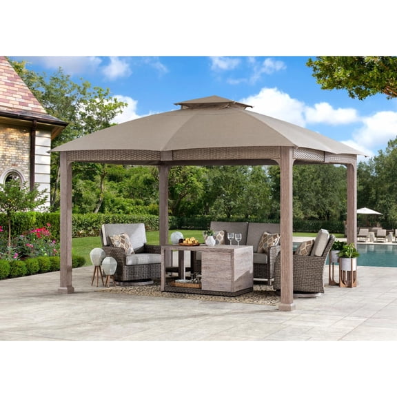 Sunjoy 11 ft. x 13 ft. Gazebo with Sunbrella Shade Fabric Canopy Roof, Outdoor Patio Steel Frame 2-Tier Soft Top Gazebo with All Aluminum Posts,5 Years Non-Fading