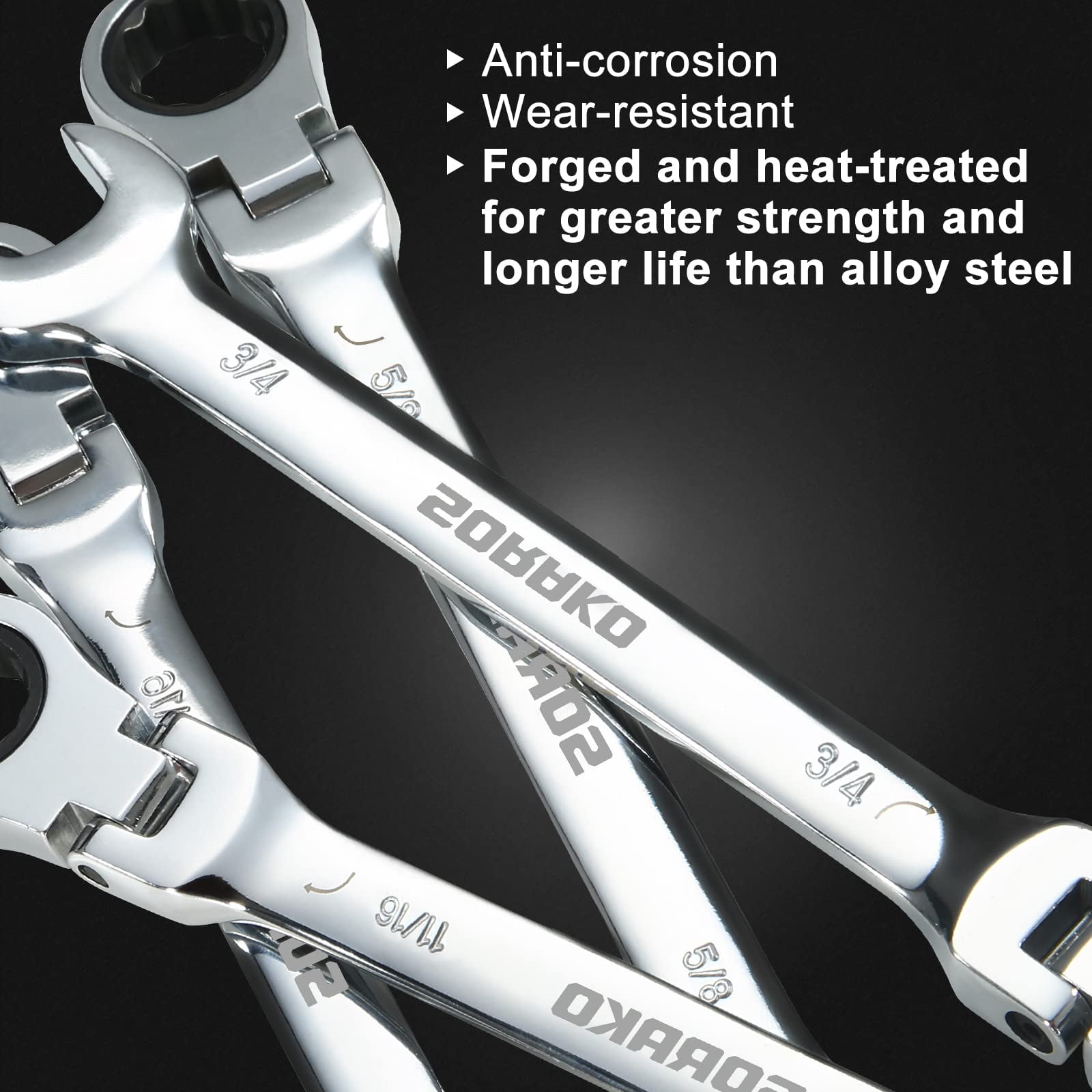 SORAKO Ratcheting Wrench Set Flex Head, 12 Piece SAE Combination Ratchet Wrench kit, 1/4″ - 13/16″ Chrome Vanadium Steel Wrenches