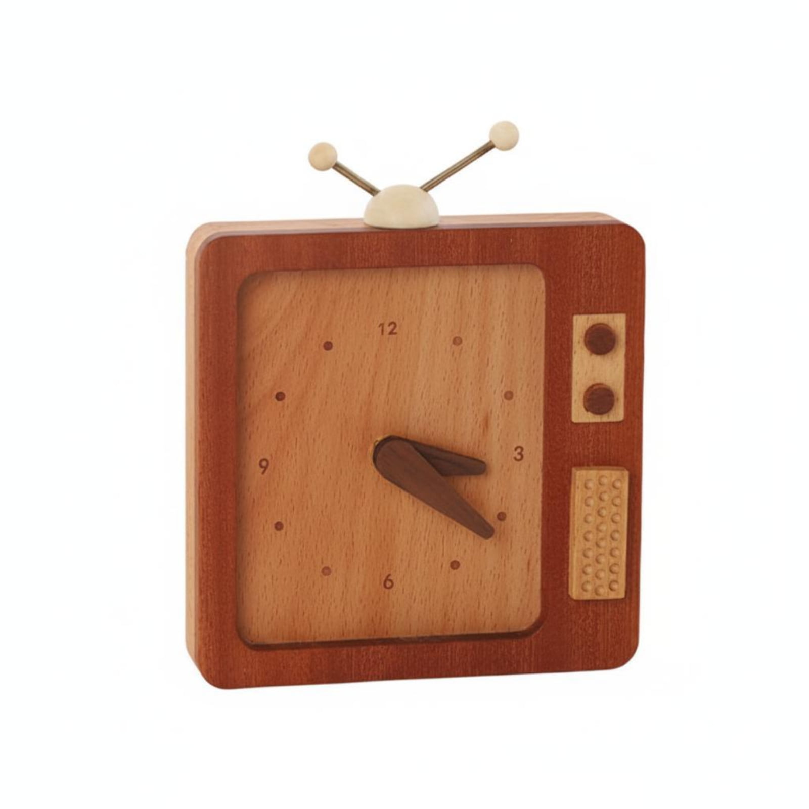 Lazsy 2 Pack Brown Solid Wood Retro TV Style Silent Alarm Clock Analog Desk Clock with Clear Hour Markers for Bedroom Nightstand Home Decor