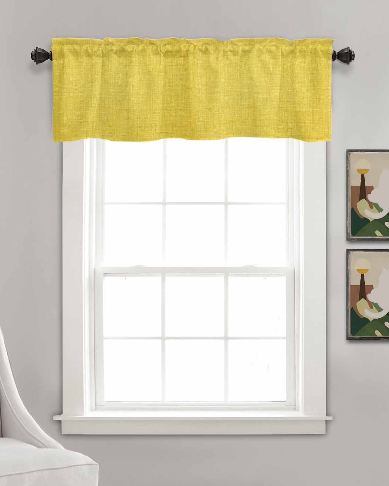 Yellow Farmhouse Kitchen Valances for Windows Farmhouse Linen Window Valance Curtain for Living Room Window Treatment Vintage Country Monochrome Textured Valance Rod Pocket Topper Drape, 54 x 18 Inch