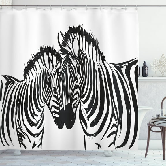 Ambesonne Safari Shower Curtain, Monochrome Jungle Zebras, 69"Wx75"L, Charcoal Grey White