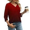 thumbnail image 4 of Olyvenn 3/4 Sleeve Tee Shirts for Women Loose Fit V Neck Gradient Shirts Oversized Casual Loose Fit Cute Tops Workout Blouse Dark Blue XL, 4 of 7