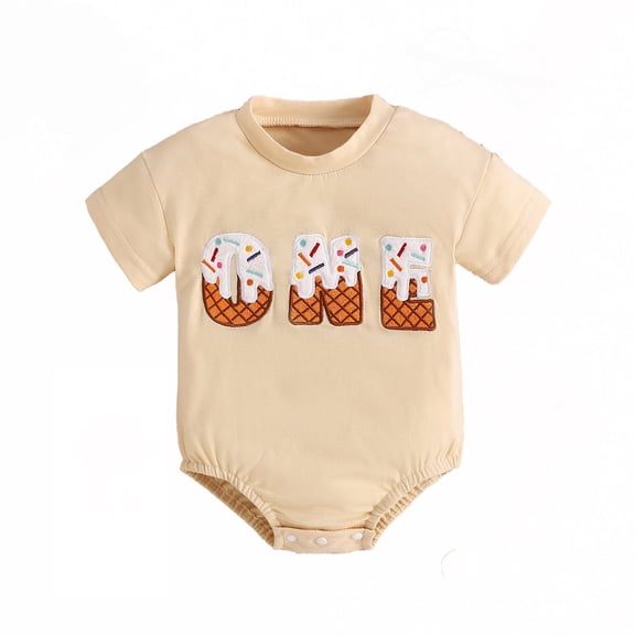 RMGVDSD Baby Boy Girl Romper Letter Embroidery Short Sleeve Round Neck Bodysuits Summer Clothes First Birthday Outfit 3-6 Months