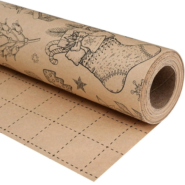 Rollo de papel para envolver Navidad Ulmasinn Vintage Brown Kraft