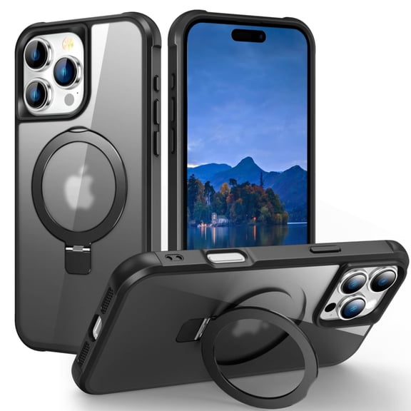 Magnetic for iPhone 16 Pro Case [Compatible with Mag-safe] with Stand, [Military Grade Drop Protection] Shockproof Translucent Back Slim Protective