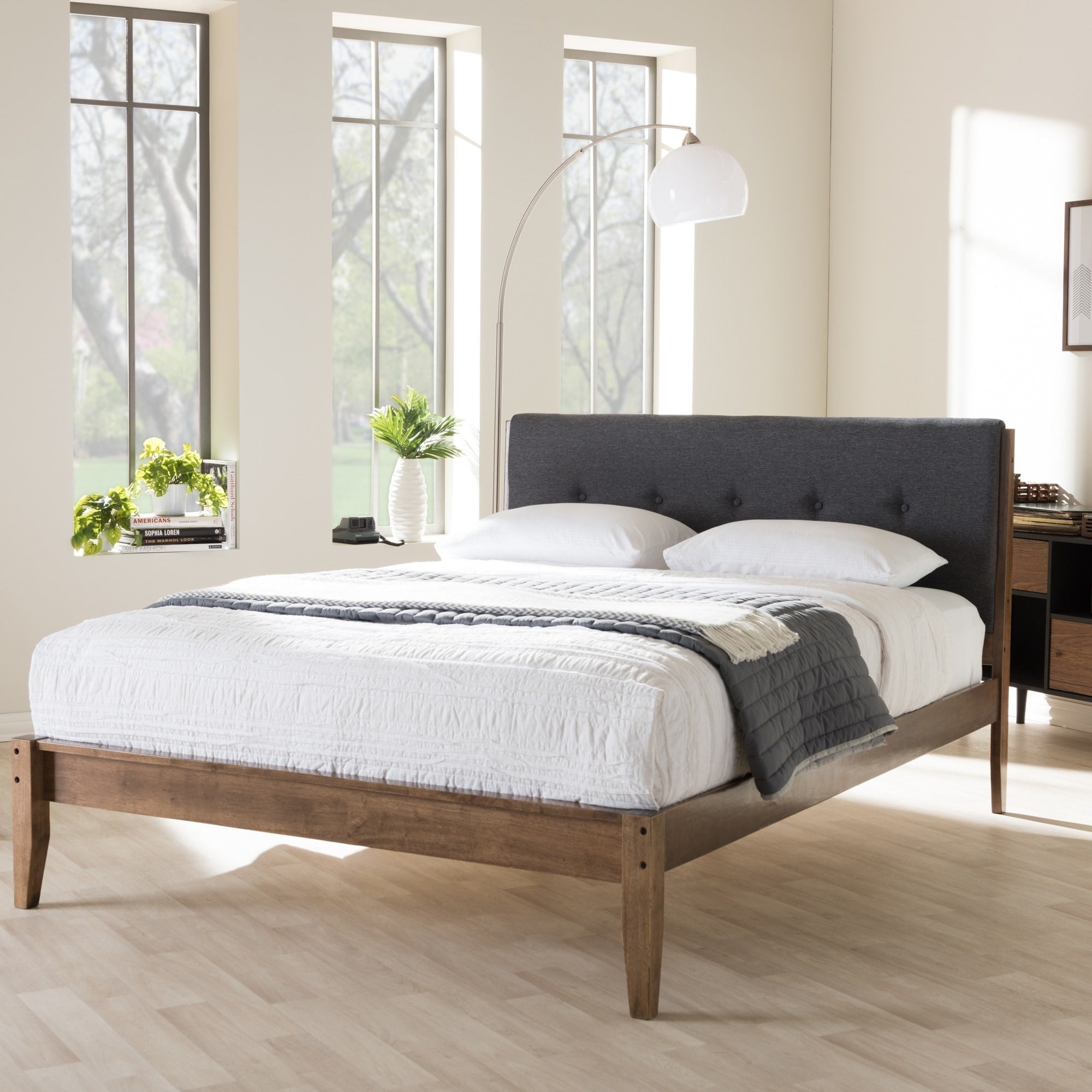 Baxton Studio Mid Century Fabric And Wood Platform Bed By Walmart Com Walmart Com