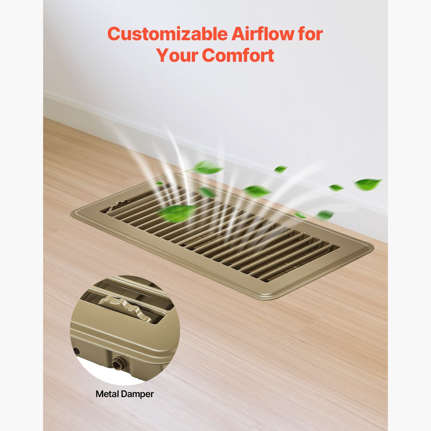 Brown Steel Floor Registers 4" x 10" - 6 Pack, Durable HVAC Vent Grilles for Floor/Wall Airflow