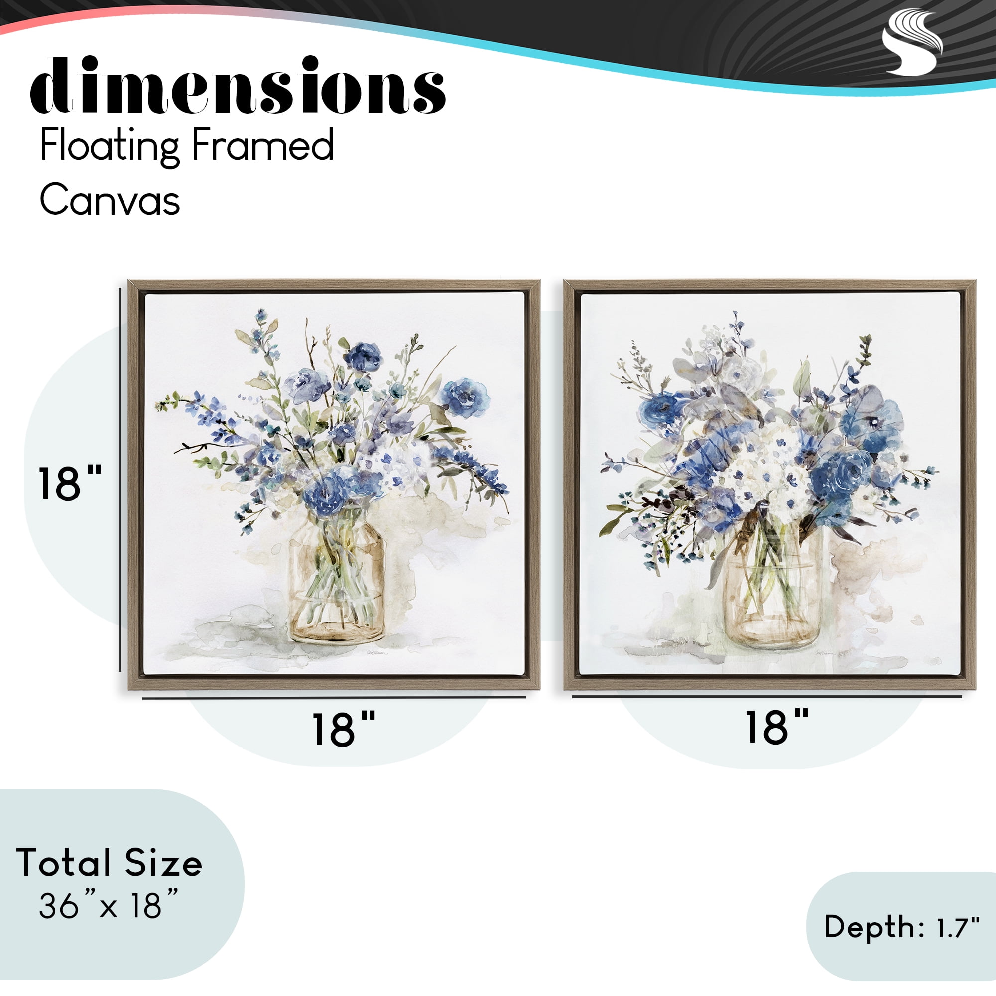 Stupell Industries Spring Watercolor Vases 2 Piece Brown Framed Floater Canvas Set, design by Carol Robinson