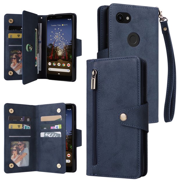 Étui pour Google Pixel 3A Portefeuille à Fermeture Éclair en Cuir Magnétique Porte-Cartes