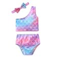 thumbnail image 1 of Niños bebés niñas 3 piezas sirena un hombro chaleco bragas Bowknot Bikini conjunto traje de baño traje de baño, tamaño: 130, sirena-1 Feliz Sencillez, 1 of 5