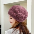 thumbnail image 3 of Skymirror Autumn Winter Women Knitted Hat Flower Solid Color Brimless Dome Windproof Thickened Plush Lining Beanie Hat Streetwear, 3 of 8