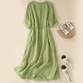 thumbnail image 5 of Women's Round Neck Embroidered Lace Up Waist Up Solid Color 3/4 Sleeve Dress, 5 of 9