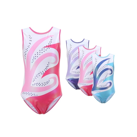 5-14T Little Girls Sleeveless Gymnastic Leotard Kids Shiny Beads Flame Athletic Dance Bodysuit