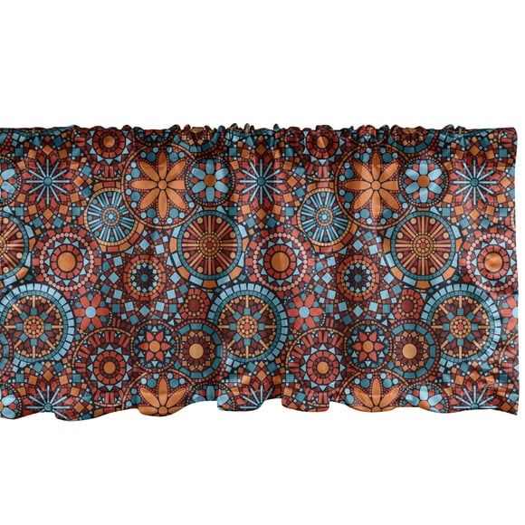 Ambesonne Cantonnière Mandala, Forme Florale Circulaire Imbriquée, 54 Pouces X 18 Pouces, Vermillon Rubis Bleu Ciel
