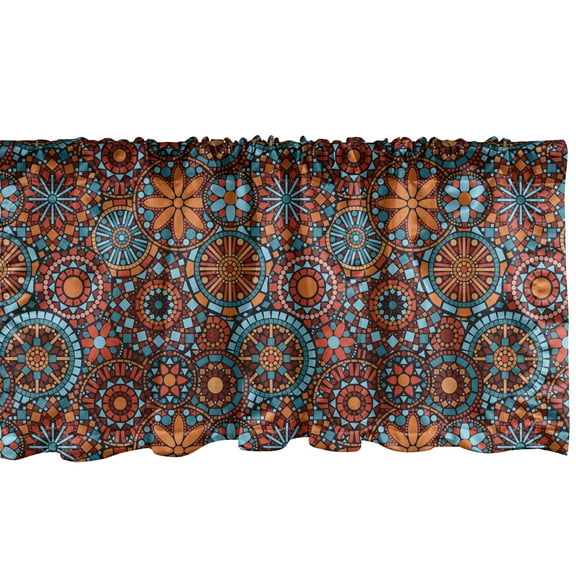 Ambesonne Mandala Window Valance, Circular Nested Floral Form, 54" X 12", Vermilion Ruby Sky Blue