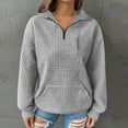 thumbnail image 4 of Womens 1/4 Zip Waffle Knit Sweatshirt Casual Loose Long Sleeve V Neck Half Zip Pullover Tops Fall Trendy Outfits, 4 of 5