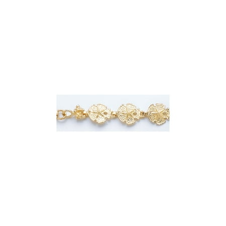 Solid 14k Yellow Gold Sand Dollar Bracelet - with Secure Lobster Lock Clasp 8