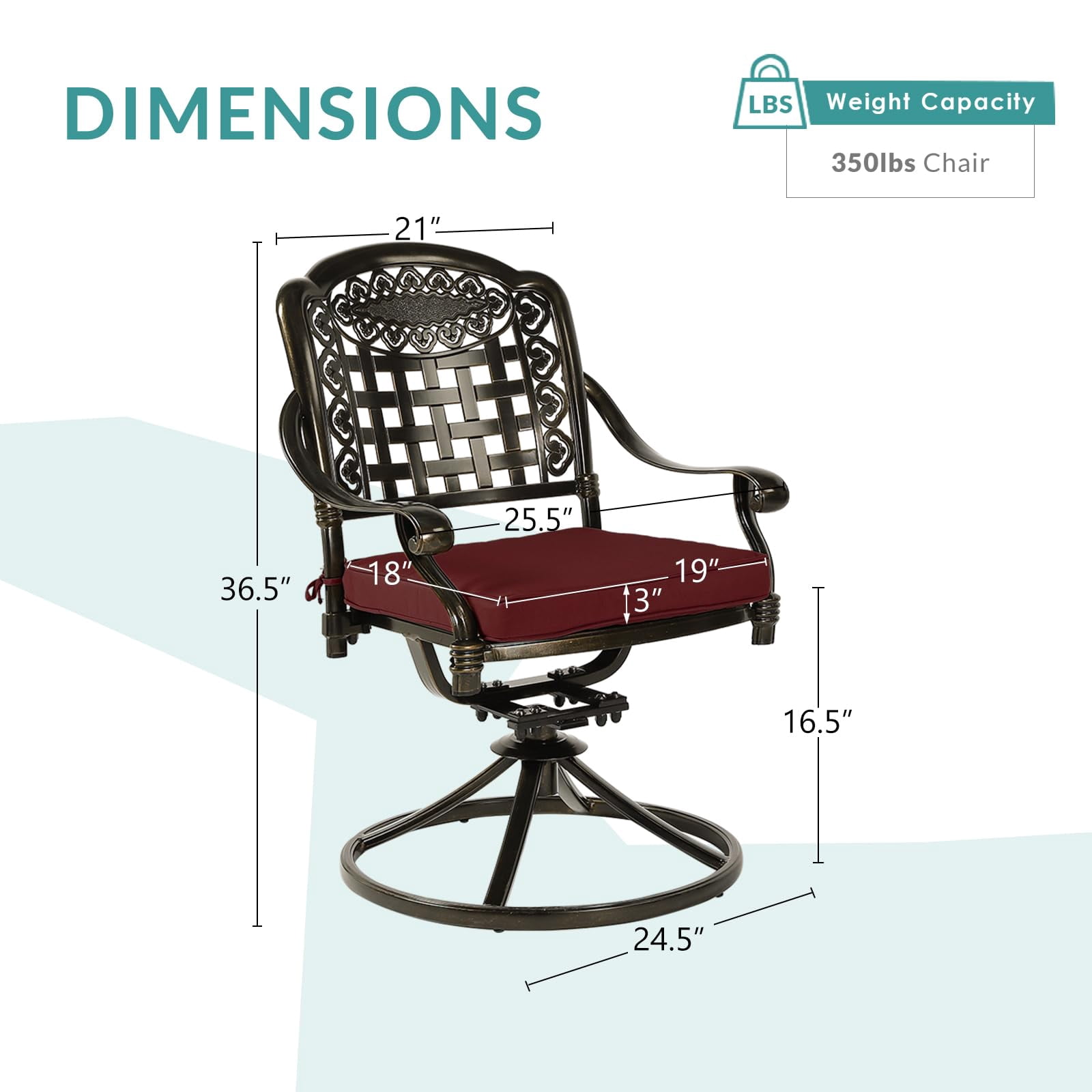 MEETWARM 2 Piece Patio Dinning Swivel Chairs Rocker, Outdoor All-Weather Cast Aluminum Chairs with Cushions, Patio Bistro Dining Chair Set for Garden Deck Backyard, Chili Red