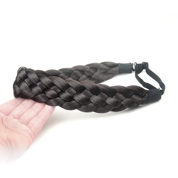 shiyou-5 Strands Synthetic Hair Braided Headband Wide Braids Hairpiece Women Girl Beauty accessory, 56g CA (Natural Black)