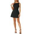 thumbnail image 1 of Vestido sin mangas de verano para mujer Inspire Chic, con escote barco, espalda descubierta, corte A, mini vestido, talla XL, color negro, 1 of 6