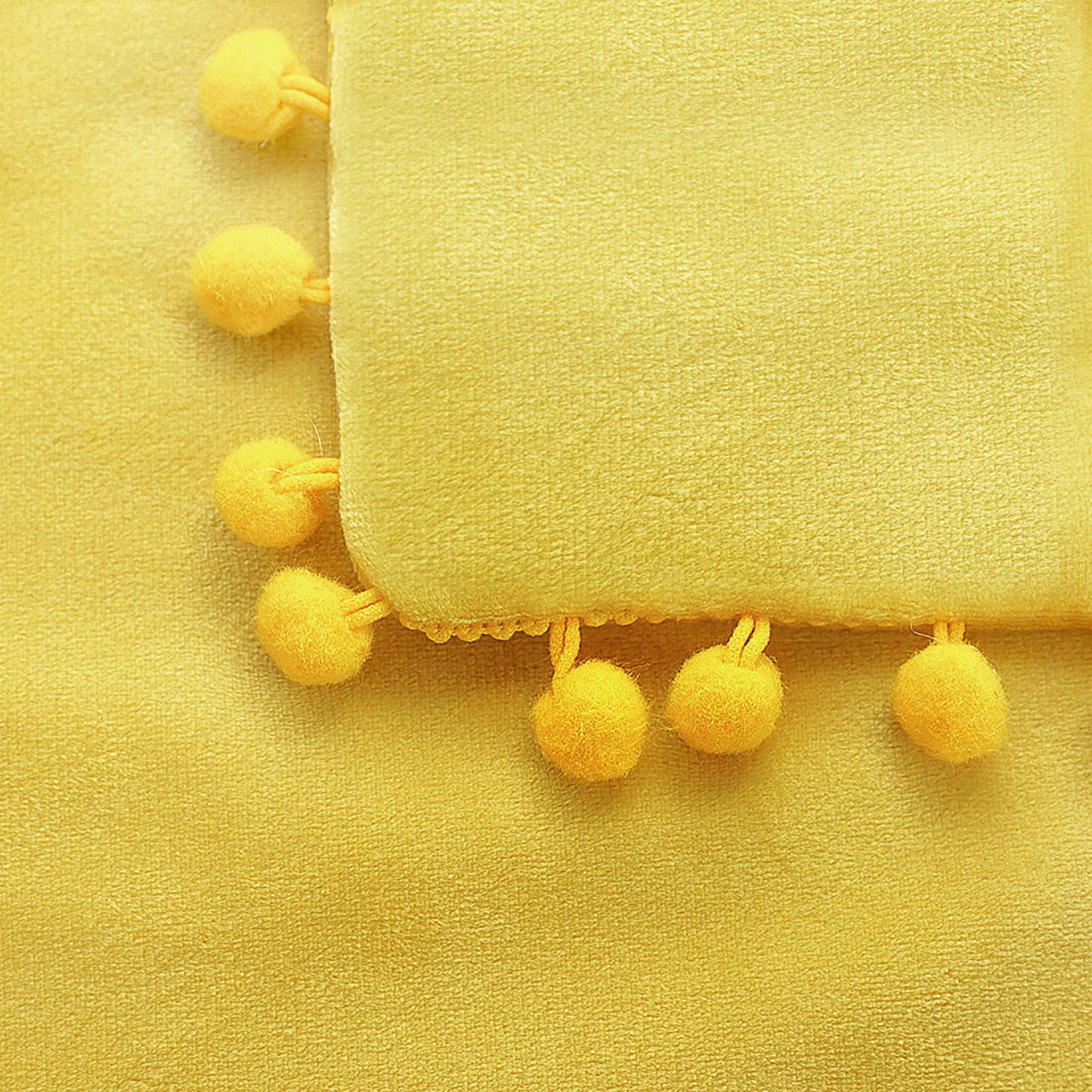 Unique Bargains Velvet Pillow Cover with Pompoms for Sofa 1PCS Golden Yellow 16x16Inch