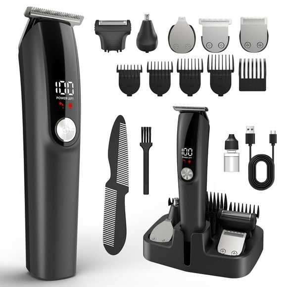 Ynasen Recortadora de Barba para Hombres Cortapelos - Kit de Aseo Profesional 6 en 1 Juego de Cortapelos Inalámbrico Afeitadora Eléctrica Impermeable para Cara Nariz Cuerpo Bigote