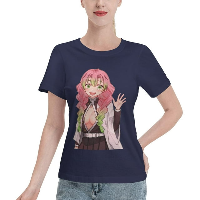 T-Shirt Basique à Manches Courtes pour Femmes Demon Slayer Lame Temple Ganlu Mili