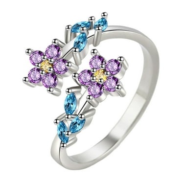 ZHENYANGli To My Daughter Card Ring Silver Leaf Shaped Rhinestone Card Ring Geometric Shape Rhinestone Ring Adjustable Silver Lines Winding Ring Minimalist Ring for Her