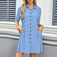 thumbnail image 2 of Umbreon Blue Summer Dresses for Women Linen Short Sleeve Lape L Shirt Dress Button Solid Color Causal Loose Beach Vacation Midi Dresses with Pockets, 2 of 7
