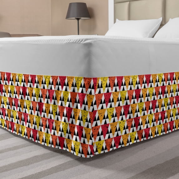 Geometric Bed Skirt, Angular Rhombuses and Triangles with Grunge Style Color Splashes Modern Abstract, Elastic Bedskirt Dust Ruffle Wrap Around for Bedding Decor, 4 Sizes, Multicolor, by Ambesonne