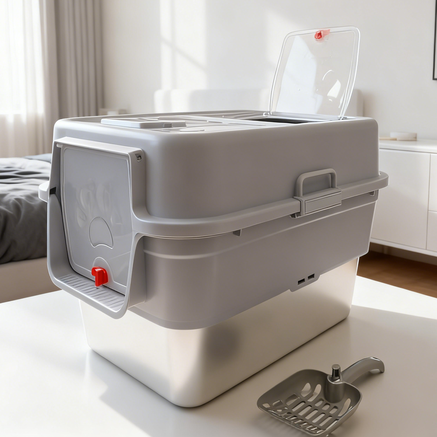 XL Extra Large Stainless Steel Enclosed Cat Litter Box with  Scoop, Stickers, and Carbon Bag