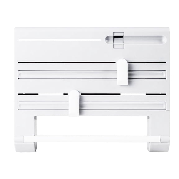 Multifunctional 6-in-1 Kitchen Storage Rack Dispenser Organizer with Built-in Cutter for Wraps Towels and