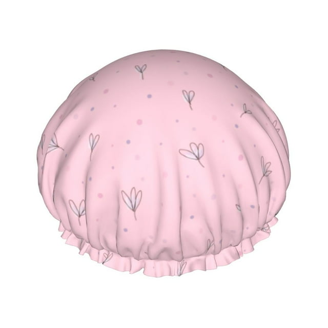 YFYANG Femmes Double Imperméable Douche Cap, Rose Simple Motif de Fleurs Cheveux Réutilisables Cap pour Tous les Styles de Cheveux et les Tailles de Tête