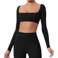 thumbnail image 1 of Chaqueta de yoga para mujer - Manga larga con almohadilla en el pecho - Camiseta ajustada y corta para entrenar, 1 of 8