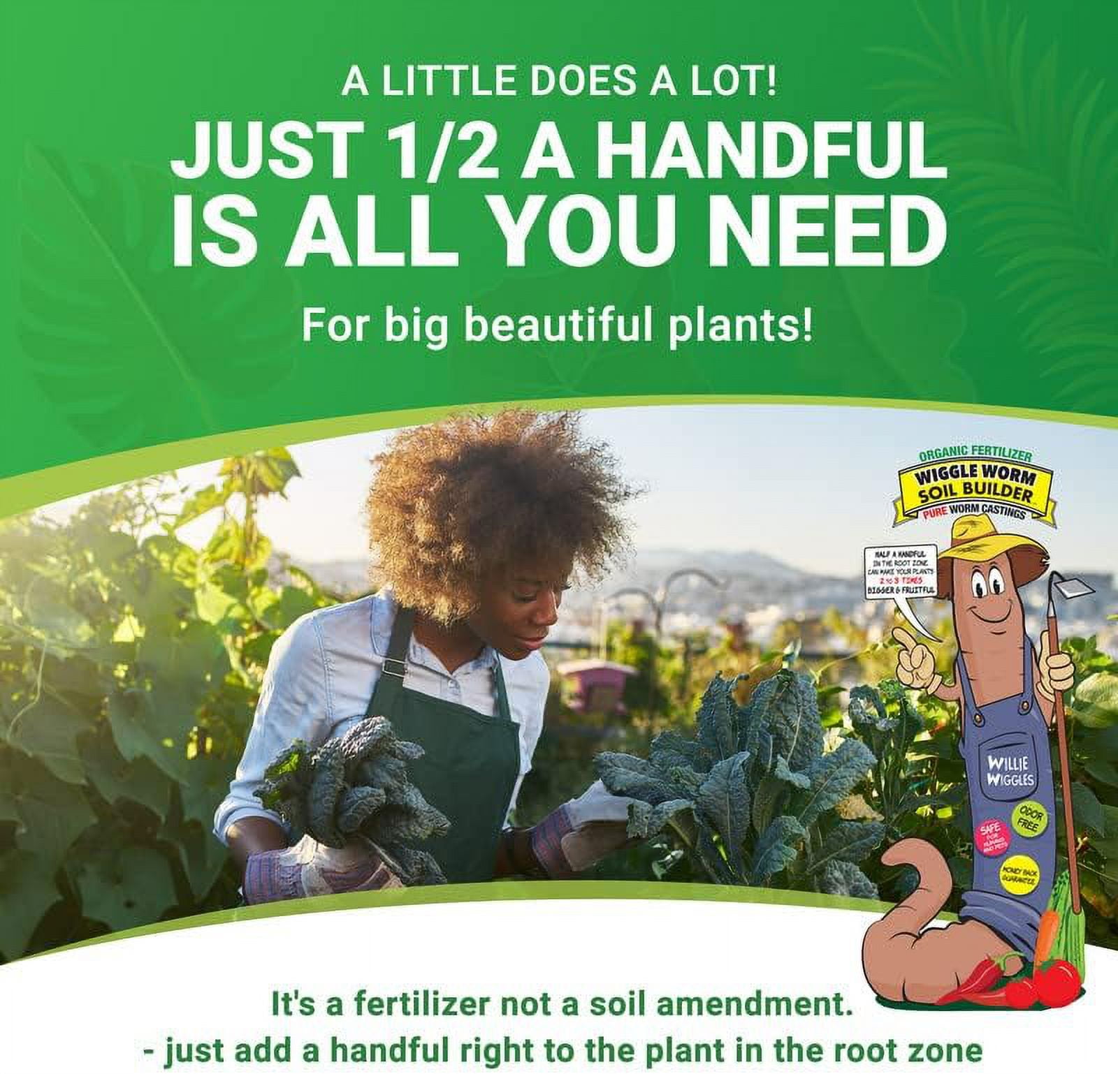 Wiggle Worm Pure Organic Worm Castings - All-Natural Fertilizer for Indoor & Outdoor Plants, Odor-Free, Ideal for Vegetables, Flowers, and Gardens (12 lbs)
