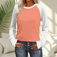 thumbnail image 2 of YUGYXL Long Sleeve Shirts for Women Color Block Raglan Tops Casual Crewneck Basic Tees Fall Clothes Fashion Hot Pink S, 2 of 9