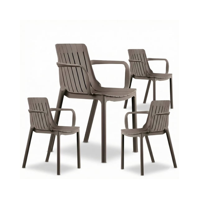 Set de 4 Sillas de Exterior de PVC con Reposabrazos Resistentes a la Intemperie para Jardín, Terraza y Cafetería – EKE Life Home
