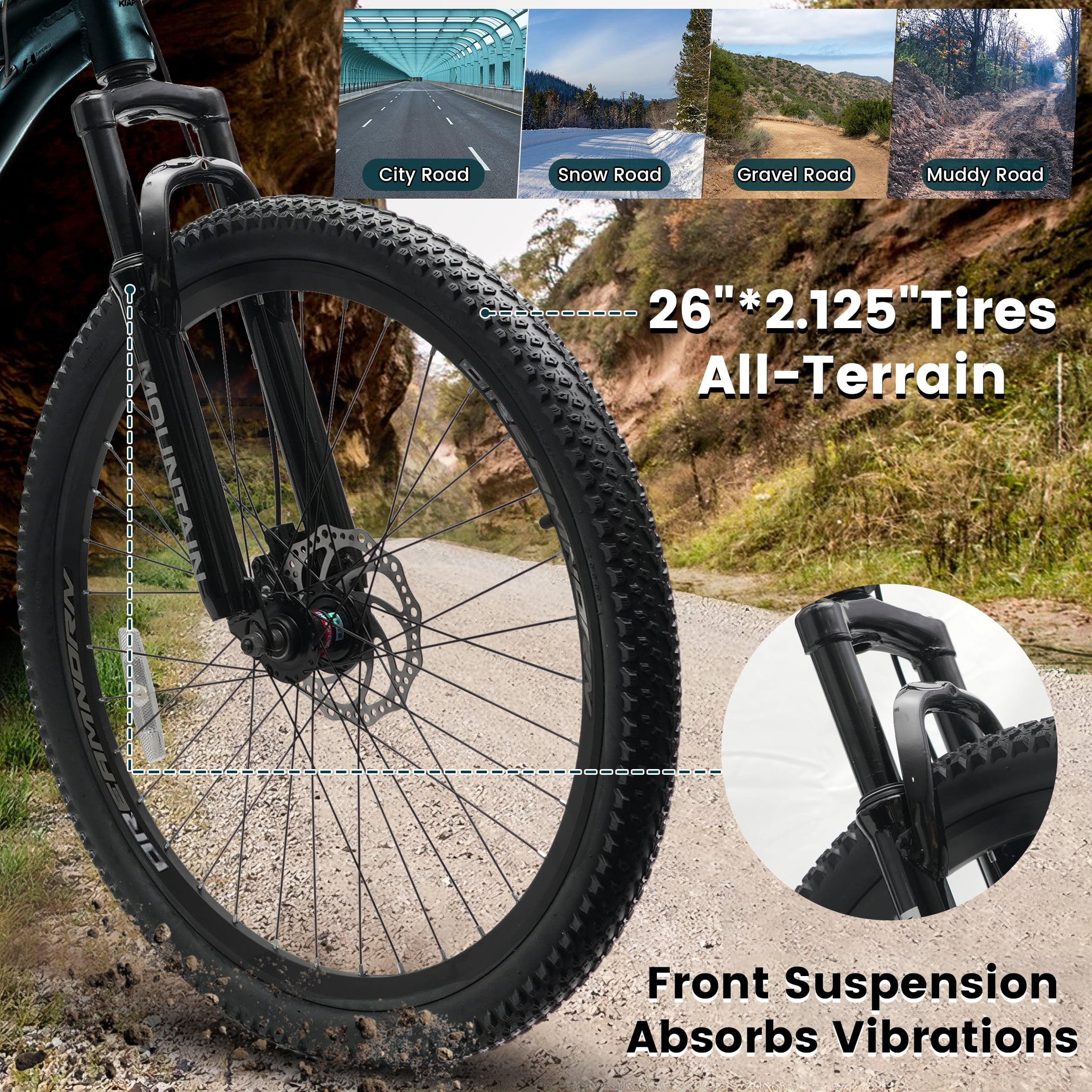 26 Inch Mountain Bike for Adult Men Women, 21-Speed Mountain Bicycle with Front Suspension and Dual Disc Brakes, Aluminum Alloy Frame MTB Bike for Outdoor Trail Commuter, Blue